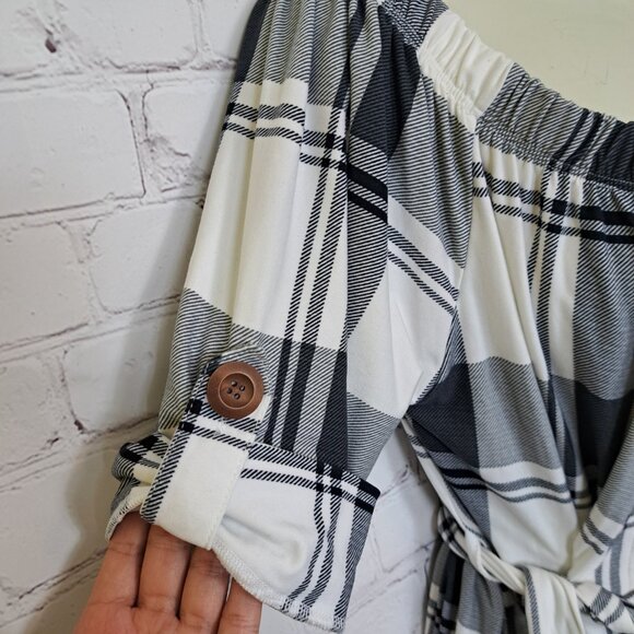 J For Justify Ultrasoft Off Shoulder Plaid Belted Dress 1X - Picture 5 of 9